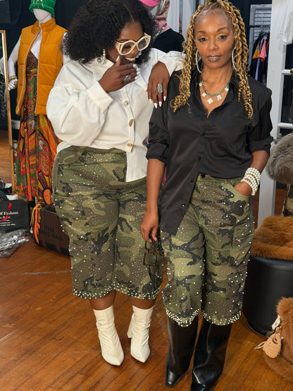 Rhinestone Camo Jorts - House of FaSHUN by Shun Melson