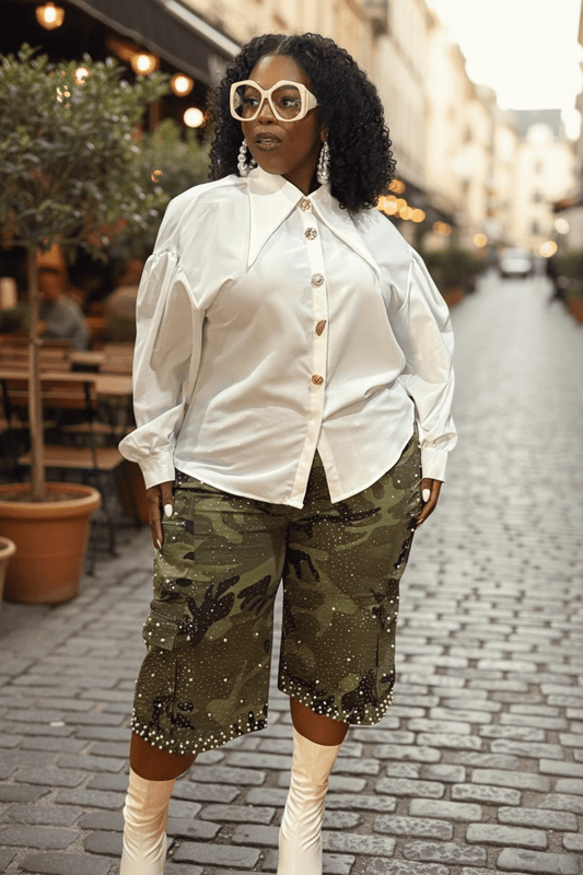 Rhinestone Camo Jorts - House of FaSHUN by Shun Melson