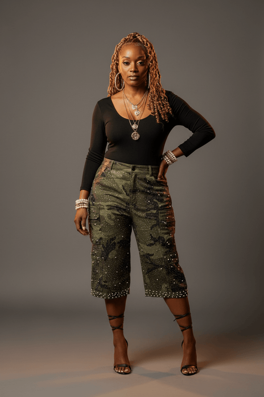 Rhinestone Camo Jorts - House of FaSHUN by Shun Melson