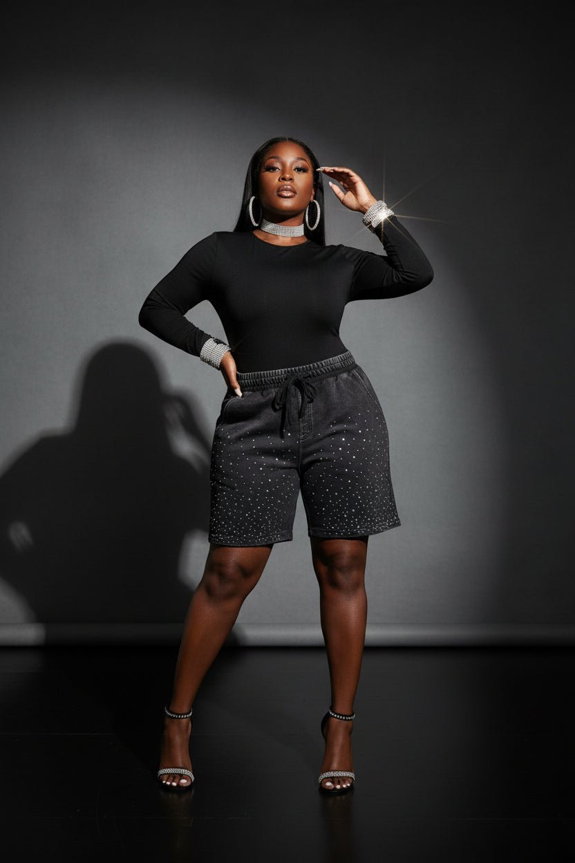 Rhinestone Soft Jogger Shorts - House of FaSHUN by Shun Melson