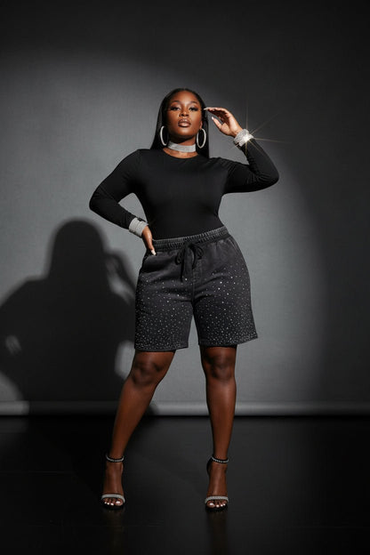 Rhinestone Soft Jogger Shorts - House of FaSHUN by Shun Melson