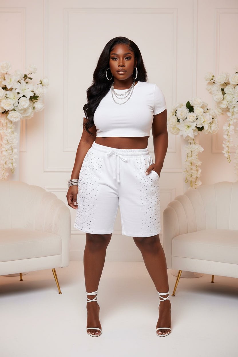 Rhinestone Soft Jogger Shorts - House of FaSHUN by Shun Melson
