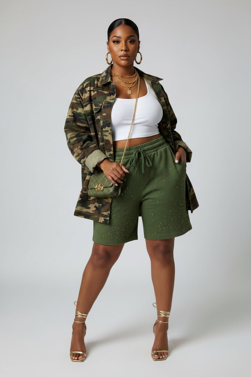 Rhinestone Soft Jogger Shorts - House of FaSHUN by Shun Melson