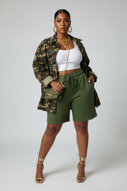 Rhinestone Soft Jogger Shorts - House of FaSHUN by Shun Melson