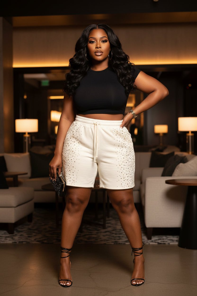 Rhinestone Soft Jogger Shorts - House of FaSHUN by Shun Melson