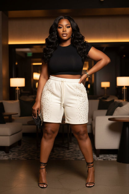 Rhinestone Soft Jogger Shorts - House of FaSHUN by Shun Melson