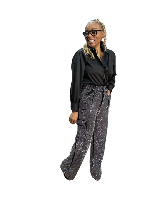 Rhinestone Studded Cargo Pants - House of FaSHUN by Shun Melson