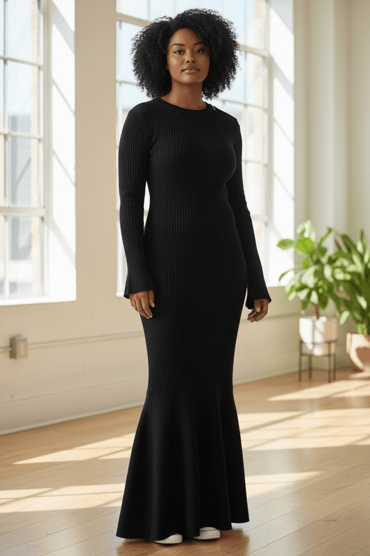 Ribbed Black Long Dress - House of FaSHUN by Shun Melson