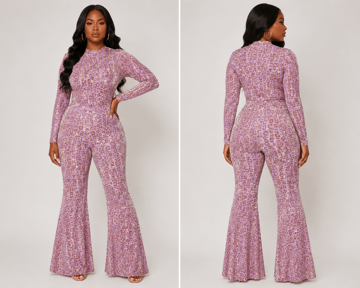 Sheer Bodysuit & Wide-Leg Pant Set PLUS - House of FaSHUN by Shun Melson