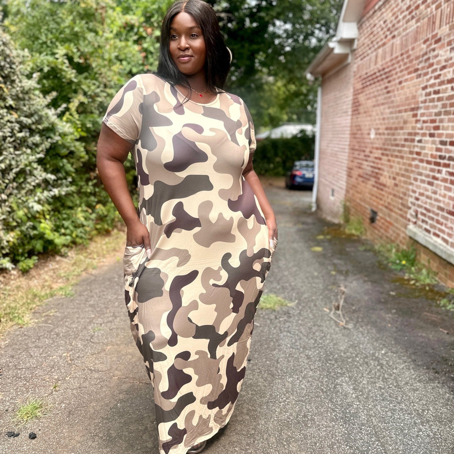 Short Sleeve Brown Camo Dress - House of FaSHUN by Shun Melson