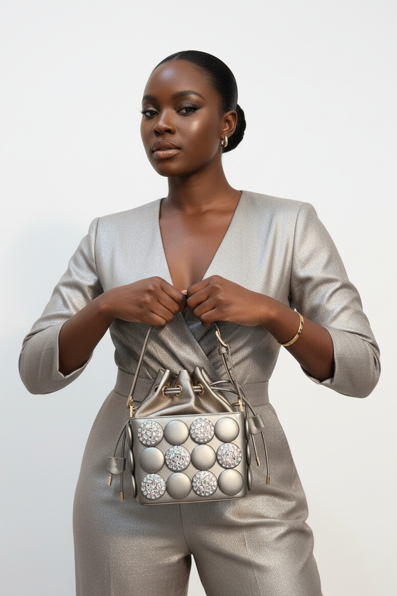Silver Crystal Bubble Bucket Bag