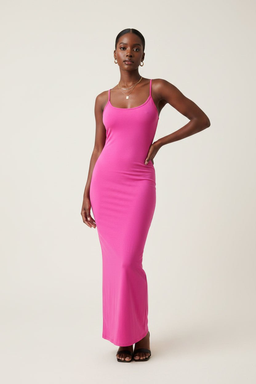 Simple Bodycon Dress with Back Split – Pink, Black & Royal Blue Pink / S