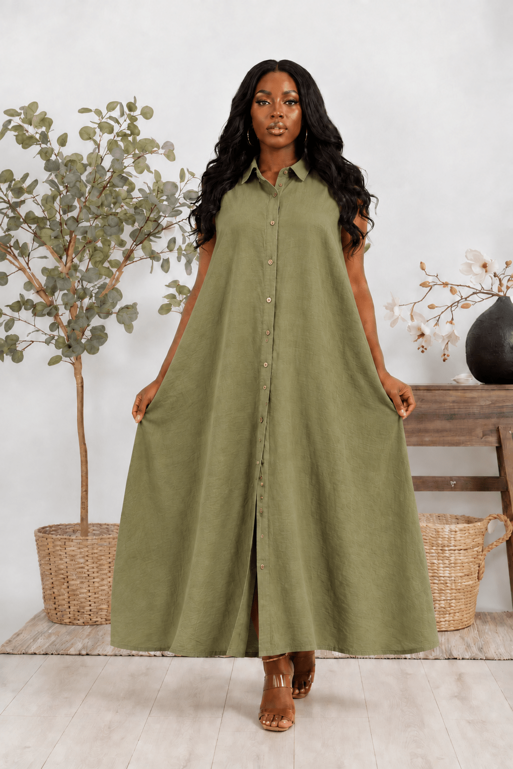 Sleeveless Long Shirt Dress - House of FaSHUN by Shun Melson