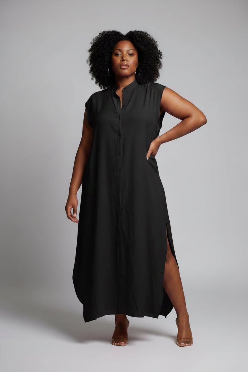 Sleeveless Long Shirt Dress - House of FaSHUN by Shun Melson