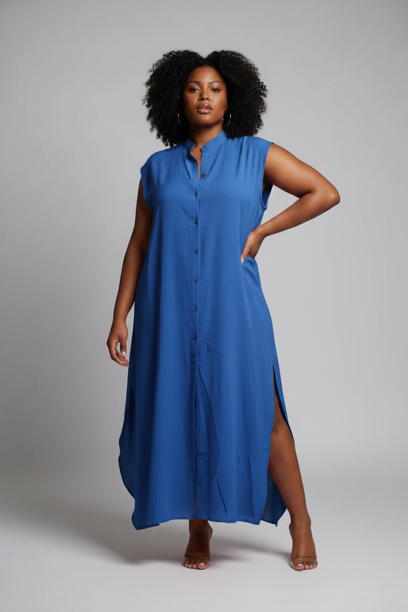 Sleeveless Long Shirt Dress - House of FaSHUN by Shun Melson