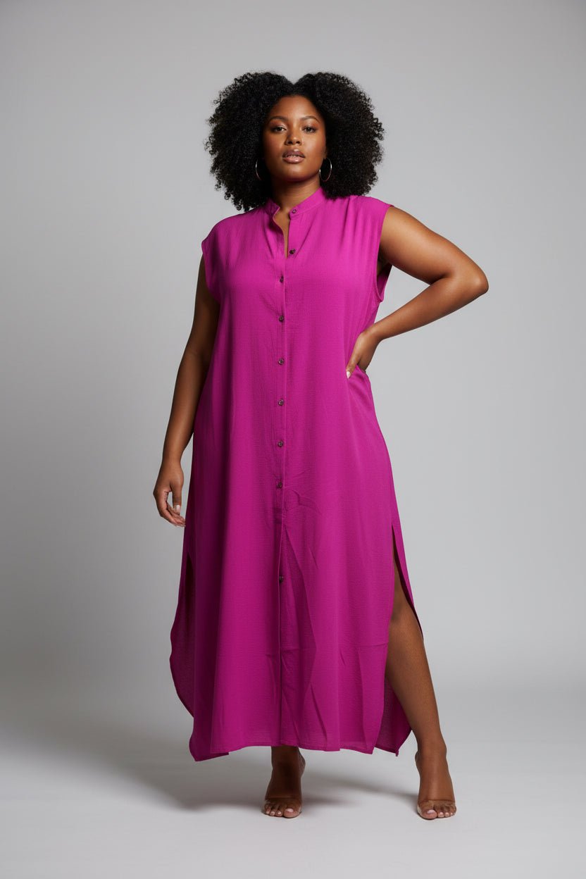Sleeveless Long Shirt Dress - House of FaSHUN by Shun Melson