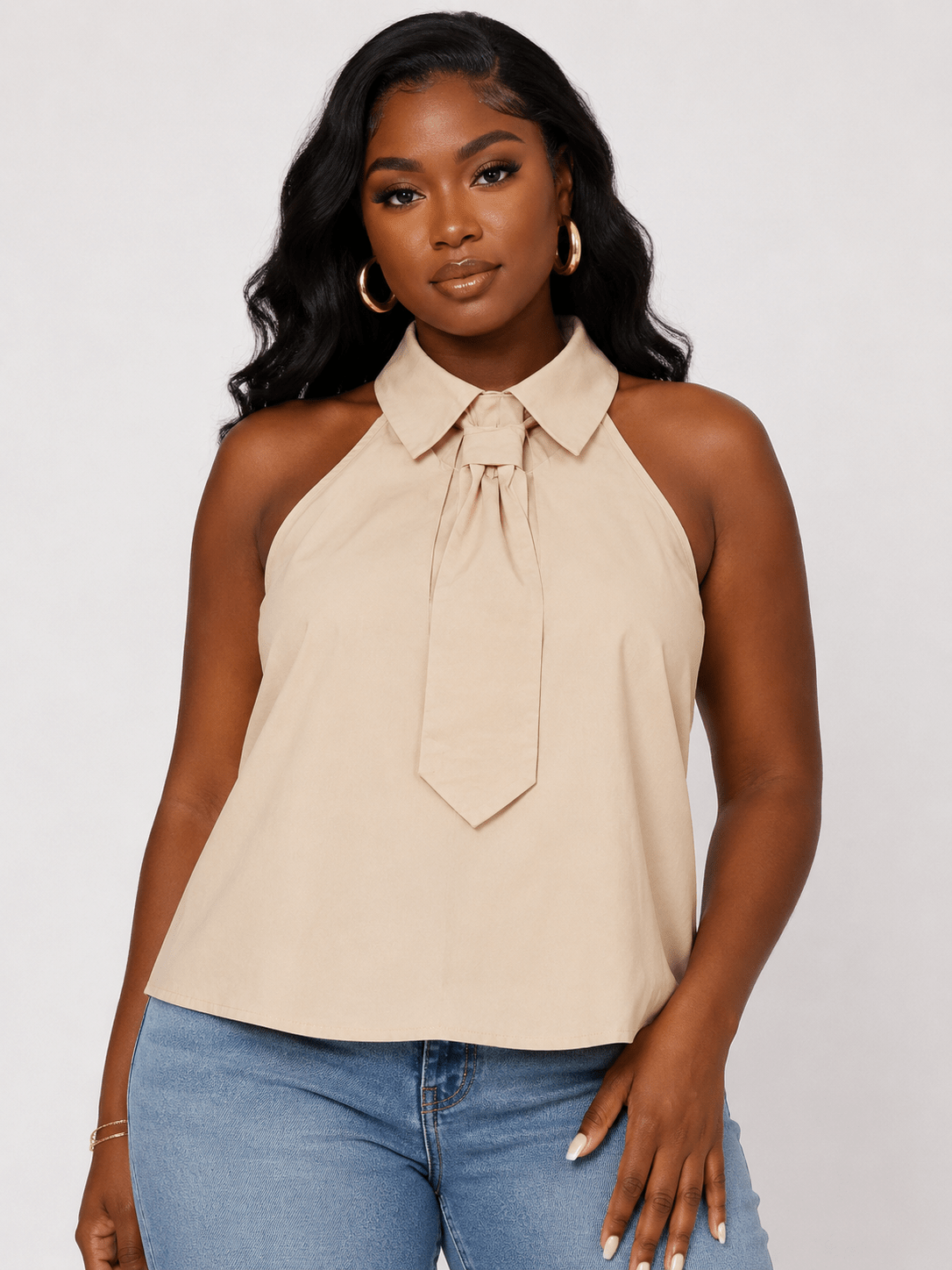 Sleeveless Tie Blouse - House of FaSHUN by Shun Melson