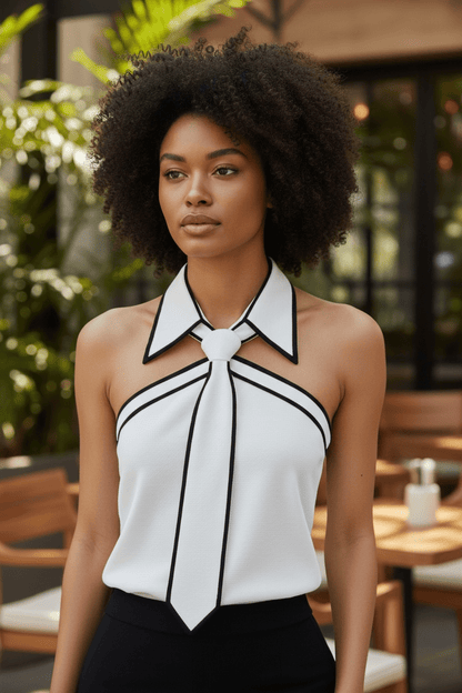 Sleeveless Tie Blouse - House of FaSHUN by Shun Melson
