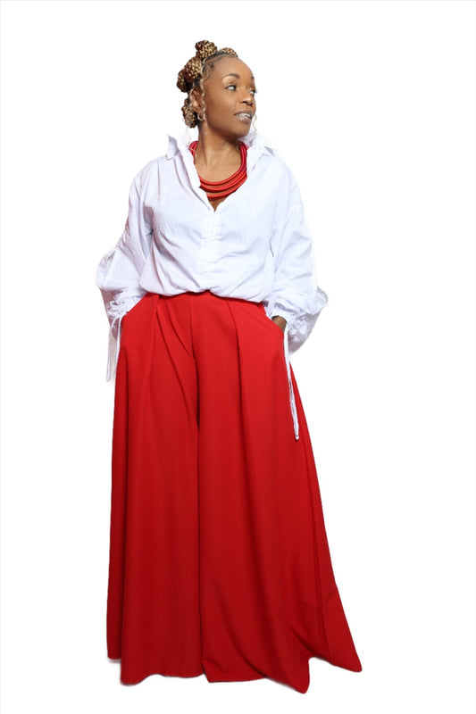 Solid Palazzo Pants (Red / Navy) - House of FaSHUN by Shun Melson