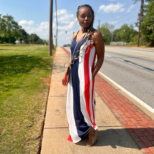 Striped Red White Blue Maxi Dress SALE - House of FaSHUN by Shun Melson