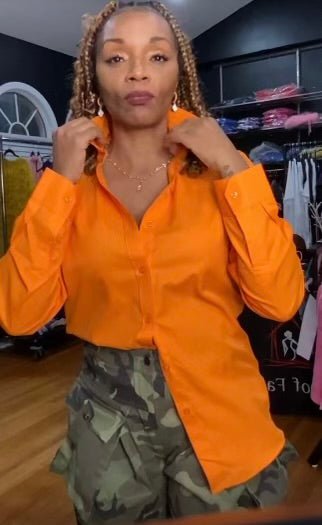 The New Fall Orange/Olive Blouse - House of FaSHUN by Shun Melson