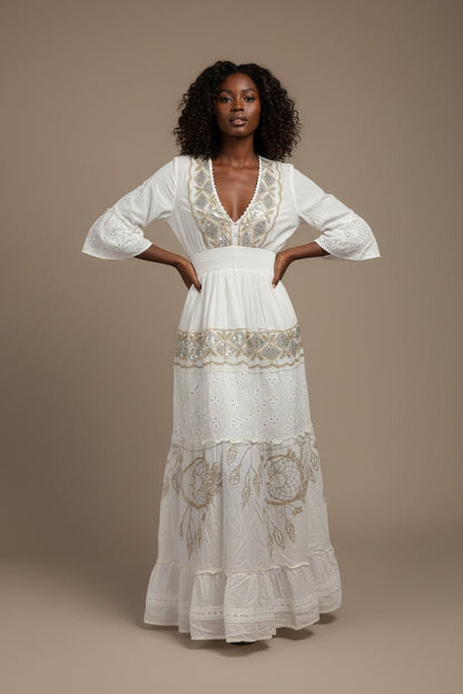 White Gold Stitch Dress - House of FaSHUN by Shun Melson
