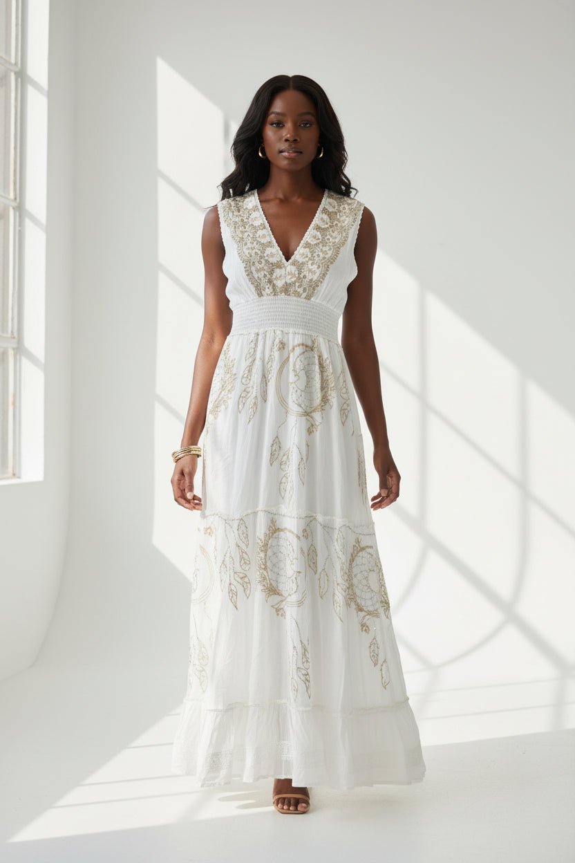 White Gold Stitch Dress - House of FaSHUN by Shun Melson