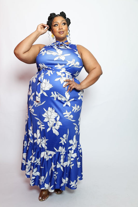 Women's Blue Floral Sundress - House of FaSHUN by Shun Melson