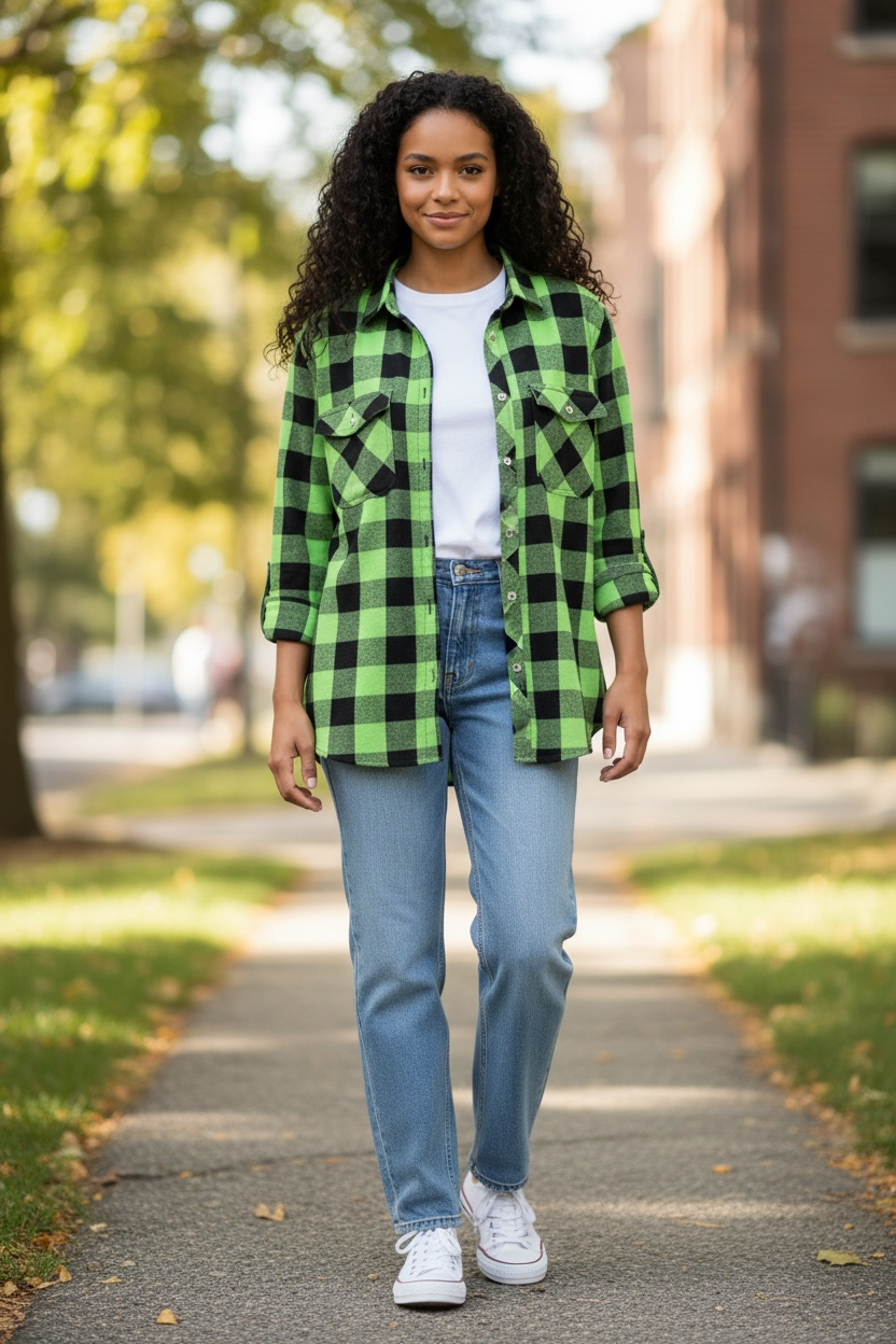 Women's Buffalo Plaid Button Down Shirt - House of FaSHUN by Shun Melson