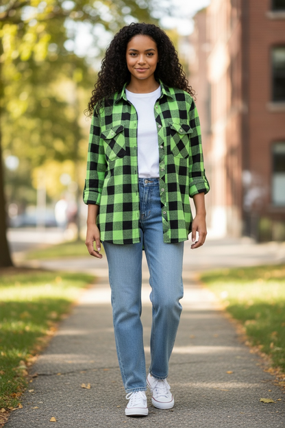 Women's Buffalo Plaid Button Down Shirt - House of FaSHUN by Shun Melson