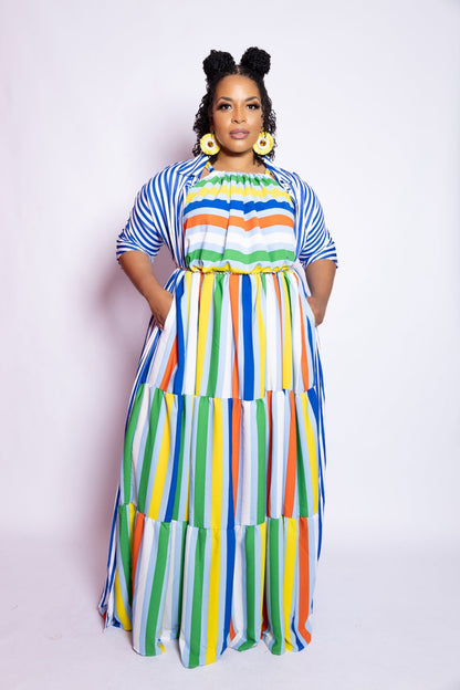 Women's Multi Color Stripe Maxi Dress (PLUS) - House of FaSHUN by Shun Melson