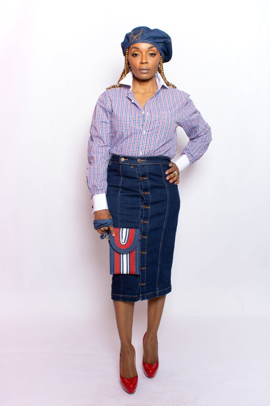 Denim Button Front Skirt - House of FaSHUN by Shun Melson