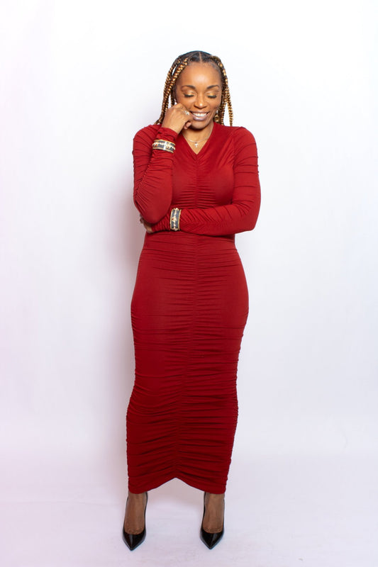 The Rustic Red Scrunch Dress - House of FaSHUN by Shun Melson