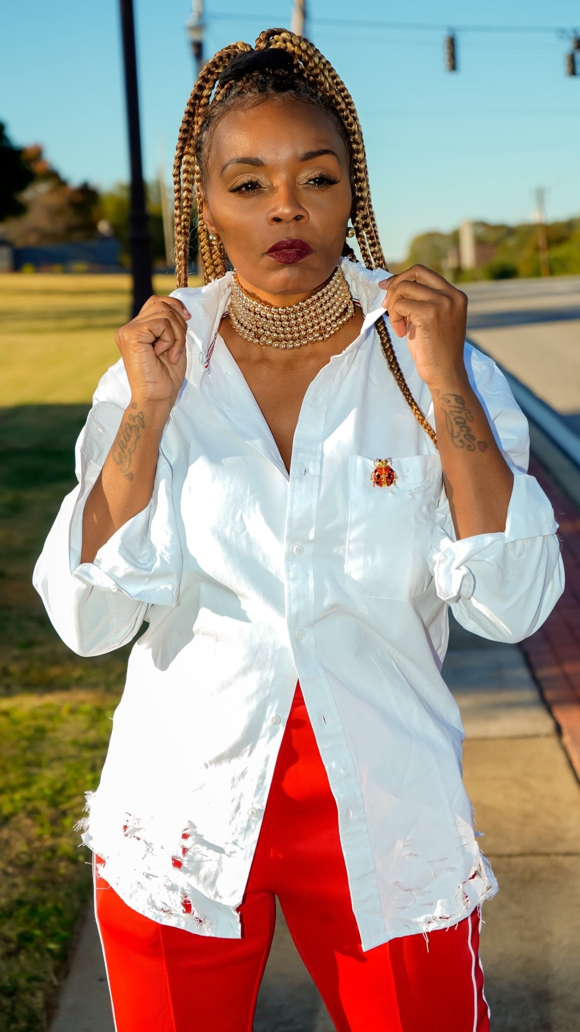 White Full Button Down/Distressed - House of FaSHUN by Shun Melson